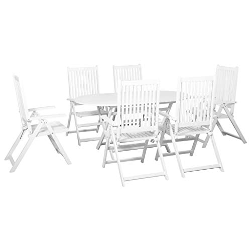 Festnight Conjunto de Muebles Terraza de Comedor de Jardín,Mesa y Sillas de Madera Maciza Acacia 7 pzas Blanco Festnight Conjunto de Muebles Terraza de Comedor de Jardín,Mesa y Sillas de Madera Maciza Acacia 7 pzas Blanco