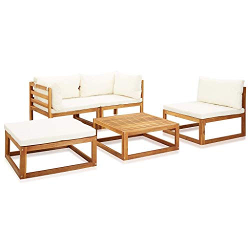 Festnight Juego Muebles de Jardín y Cojines 5 Piezas Sofas Terraza Jardin Exterior con Mesa Madera Maciza Acacia