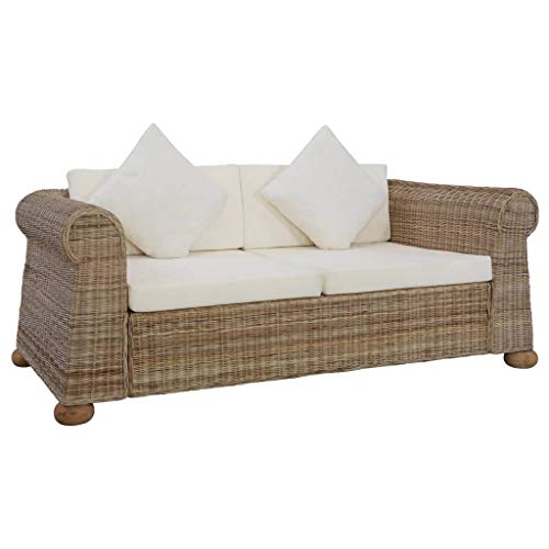 Festnight Sofa de Ratan Sofá de 2 Plazas con Cojines Ratán Conjuntos de Muebles de Jardín Natural Festnight Sofa de Ratan Sofá de 2 Plazas con Cojines Ratán Conjuntos de Muebles de Jardín Natural