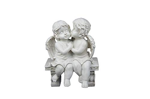 Figura de pareja de ángeles sobre banco de piedra artificial, aprox. 24 cm