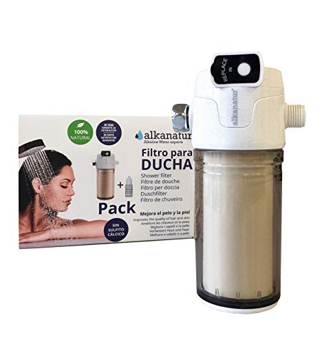 Filtro para ducha Alkanatur - Totalmente libre de sulfito cálcico - Elimina hasta el 99% del cloro y metales pesados - 50.000 litros de agua - Mejora el pelo y la piel