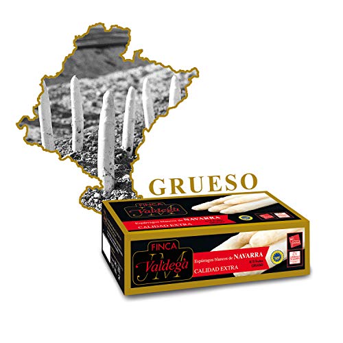 Finca Valdega - Espárragos Blancos Gruesos Calidad Extra | Alimentación Gourmet Estuche Lata de Conservas de 6/8 Frutos Indicación Geográfica Protegida de Navarra - 500 gr