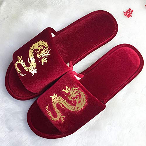Flip Flop-GQ Zapatillas de Raso de Boda Zapatillas de Novia de Boda con Zapatillas de Dama de Honor de Mano Zapatillas de Primavera y verano-39-40_C Rojo Grande para Hombres