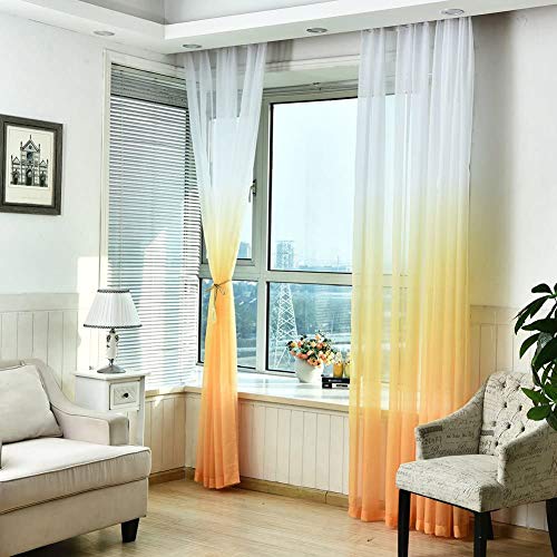 fourseasons Cortinas con fruncido, cortinas para salón, con ojales, aspecto transparente, cortina fruncida, cortinas para el salón, 1 unidad (naranja y amarillo)