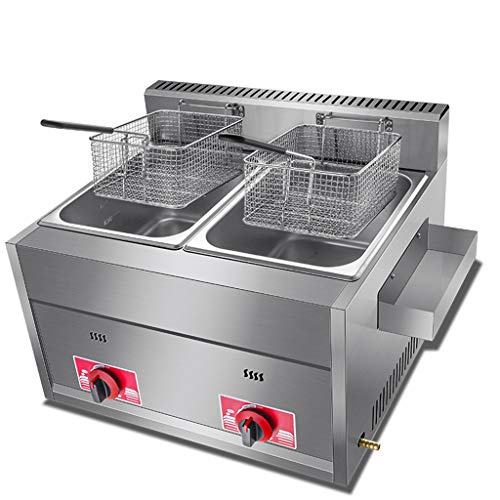 Freidora Comercial de 12 l, freidora de Gas multifunción de Doble Cilindro con 2 cestas de freír de Acero Inoxidable y Tanque de condimento, freidora de Acero Inoxidable extraíble y Lavable Freidora Comercial de 12 l, freidora de Gas multifunción de Doble Cilindro con 2 cestas de freír de Acero Inoxidable y Tanque de condimento, freidora de Acero Inoxidable extraíble y Lavable