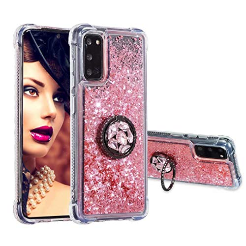 Funda para Xiaomi Redmi Note 9S y Redmi Note 9 Pro, para niñas y mujeres 3D Glitter Liquid Lindo Personalizado Brillante Brillante Arenas movedizas Transparente Gel TPU a prueba de golpes Rosa