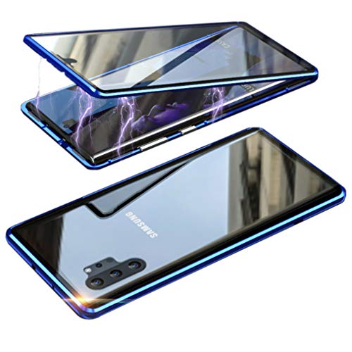 Funda protectora para Samsung Galaxy Note 10 + 5G, magnética, 360 grados, cristal blindado, fuerte imán, marco de metal para Samsung Note10 Plus, color azul