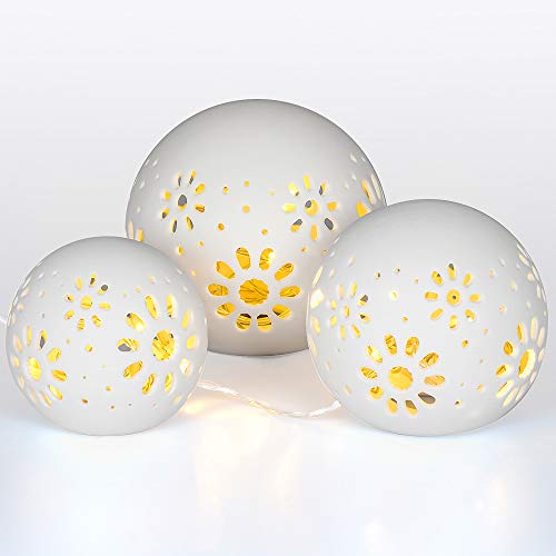 Gadgy ® Conjunto de 3x Luz Ambiental Cerámica l 24 LED String incluido l Hecho a mano l Bolas de Cerámica con Perforación l Efecto Sombra l Ø 8/10/12 cm Gadgy ® Conjunto de 3x Luz Ambiental Cerámica l 24 LED String incluido l Hecho a mano l Bolas de Cerámica con Perforación l Efecto Sombra l Ø 8/10/12 cm
