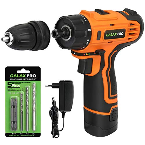 GALAX PRO Taladro de 2 velocidades y destornillador Inalámbrico Par Máx. 25N.m 17+1, 12V Batería de 1,3Ah, Mandril Portabrocas Desmontable 10mm, Iluminación LED Batería y cargador incluidos GALAX PRO Taladro de 2 velocidades y destornillador Inalámbrico Par Máx. 25N.m 17+1, 12V Batería de 1,3Ah, Mandril Portabrocas Desmontable 10mm, Iluminación LED Batería y cargador incluidos