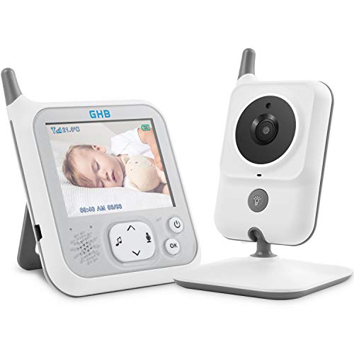 GHB Vigilabebés Inalámbrico con Cámara Visión Nocturna Monitor para Bebé Pantalla LCD de 3,2 pulgadas, Modo VOX, Sensor Temperatura, Nanas Incorporadas