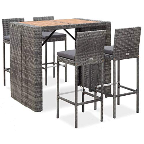 Goliraya Muebles de Bar Jardín Exterior 5 pzas Ratán Sintético Madera Acacia Gris,Mesa y Sillas Jardín,Mesa y Sillas Exterior,Mesa y Sillas de Bar,Conjunto Mesa y Sillas Jardin y Terraza Goliraya Muebles de Bar Jardín Exterior 5 pzas Ratán Sintético Madera Acacia Gris,Mesa y Sillas Jardín,Mesa y Sillas Exterior,Mesa y Sillas de Bar,Conjunto Mesa y Sillas Jardin y Terraza
