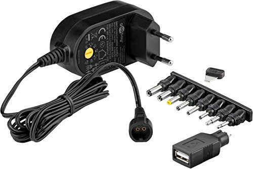 Goobay 59031 - Fuente de alimentación Universal 600 mAh y 8 enchufes adaptadores más USB, Negro
