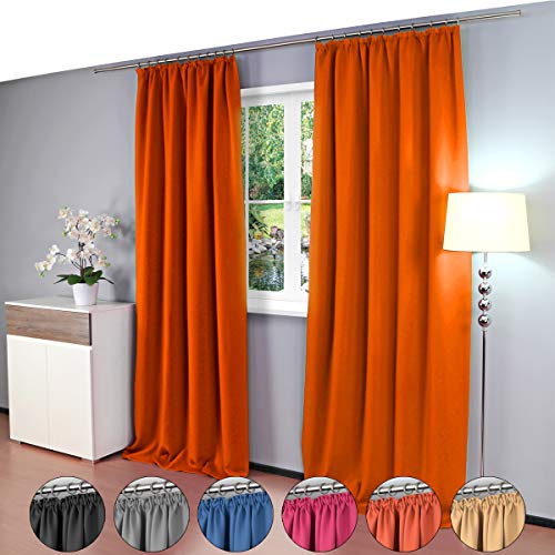 Gräfenstayn® Alana - cortina térmica opaca de un solo color Cortina de oscurecimiento con cinta de cortina universal - 135 x 245 cm - muchos colores atractivos (Naranja)