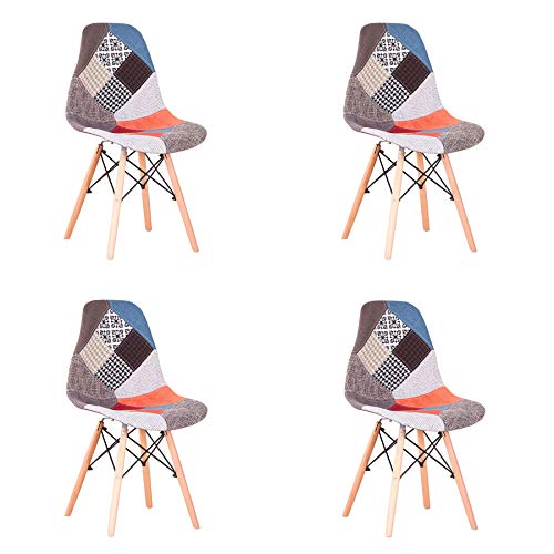 GrandCA HOME Pack de 4 sillas Sillas de Retazos Multicolores en Tela de Lino Sillas de Sala de Estar de Ocio Sillas de Comedor con Respaldo de cojín Suave (Rojo)