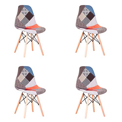 GrandCA HOME Pack de 4 sillas Sillas de Retazos Multicolores en Tela de Lino Sillas de Sala de Estar de Ocio Sillas de Comedor con Respaldo de cojín Suave (Rojo) GrandCA HOME Pack de 4 sillas Sillas de Retazos Multicolores en Tela de Lino Sillas de Sala de Estar de Ocio Sillas de Comedor con Respaldo de cojín Suave (Rojo)