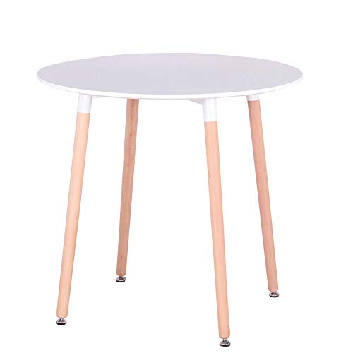 GrandCA Mesa de Comedor, Mesa de Cocina Redonda Blanca nórdica Moderna con Patas de Madera de Haya para la Oficina del Comedor (Blanca 01)