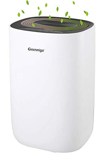 Greenmigo Deshumidificador Eléctrico Portátil 12L/24h con Refrigerante R290,Deshumidificación Continua y Silenciosa,Automático hasta 40m2 para Hogar Dormitorio Cocina Armarios Garaje