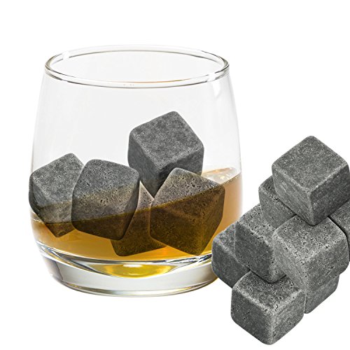 Grenhaven - Set de 9 Cubitos para enfriar Piedras el Whisky, Whiskey Stones Esteatita Natural, Caja de Diseño Ideal Regalo, para Enfriar el Whiskey Vino y te sin sobre-enfriarlo ni Diluirl, incl. Bolsa para Guardarlas – gris