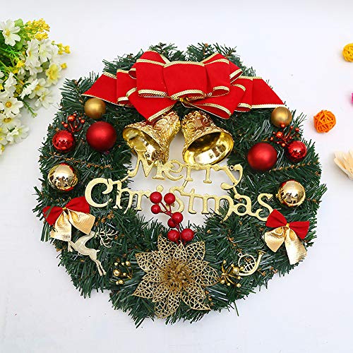 GROOFOO Corona de Navidad de 30,48 cm, corona de puerta con bolas, campanas y Feliz Navidad para fiesta, hogar, tienda puerta y ventana