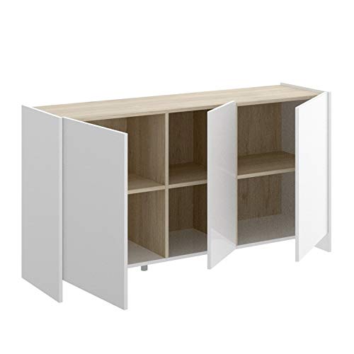 HABITMOBEL Aparador 3 Puertas Color Blanco y Natural, Medidas Alto: 76 cm Ancho: 138cm Fondo: 42cm HABITMOBEL Aparador 3 Puertas Color Blanco y Natural, Medidas Alto: 76 cm Ancho: 138cm Fondo: 42cm