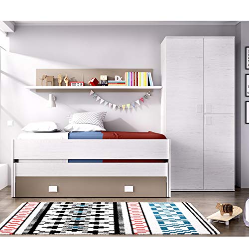 HABITMOBEL Pack Dormitorio Juvenil, Cama Nido 2 cajones + Armario de 3 Puertas 90 cm,Blanco Artico HABITMOBEL Pack Dormitorio Juvenil, Cama Nido 2 cajones + Armario de 3 Puertas 90 cm,Blanco Artico