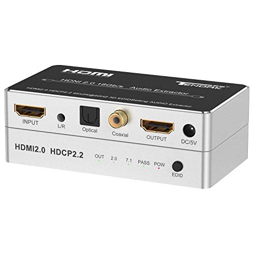 HDMI 2.0 Audio Extractor, Distribuidor Audio HDMI 4K óptico Spdif Toslink Coaxial y Convertidor Audio estéreo 3,5mm Compatible con 4K@60Hz HDCP 2.2 HDR 3D para Reproductor BLU-Ray DVD PS4 Xbox One
