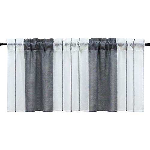 Heichkell Visillo con diseño de rayas, semitransparente, puerta corta, con cordón, para cocina, comedor, color gris, alto x ancho 60 x 120 cm