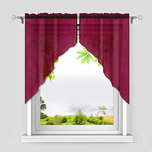 Heichkell Visillo de voile de 2 piezas para ventana pequeña con cordón, arco, cortina corta, cortina de cocina, ligera calidad, color burdeos 120 x 125 cm (cada unidad)