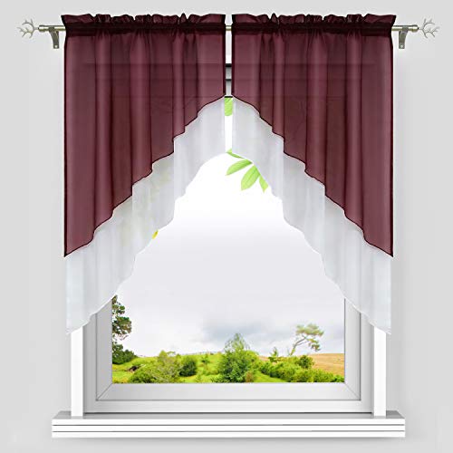 Heichkell Voile - Juego de 2 cortinas para ventana pequeña (120 x 145 cm), color rojo vino