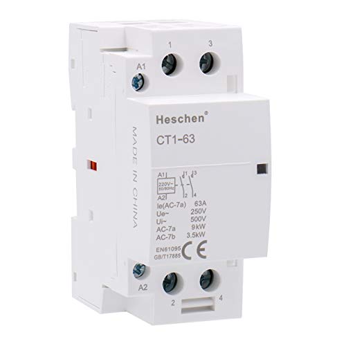 Heschen Contactor de CA del hogar CT1-63 2 polos dos normalmente abiertos 220V/230V Voltaje de la bobina 35 mm Montaje en riel DIN