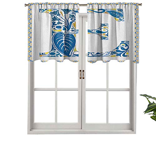 Hiiiman Cenefa corta recta, diseño floral, diseño artístico alfa, juego de 2, 137 x 91 cm para ventanas de cocina