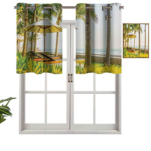 Hiiiman Panel de cortina con ojales de alta calidad, con diseño de palmeras, paraguas y silla alrededor de la piscina en el complejo hotelero, juego de 1, 106,7 x 45,7 cm para decoración de interiores