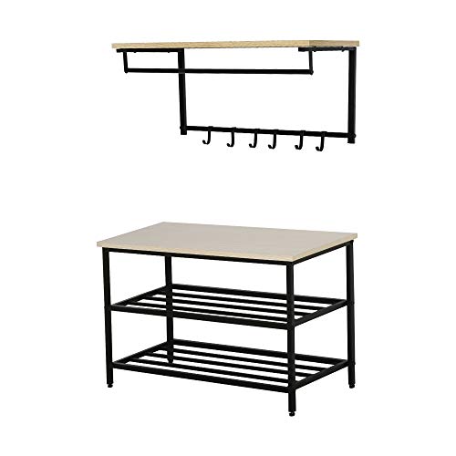 HOMCOM Mueble Recibidor Set de Zapatero y Perchero Montado en la Pared con 6 Ganchos y Plataforma para Entrada o Pasillo 75x30x45 cm Negro y Madera HOMCOM Mueble Recibidor Set de Zapatero y Perchero Montado en la Pared con 6 Ganchos y Plataforma para Entrada o Pasillo 75x30x45 cm Negro y Madera