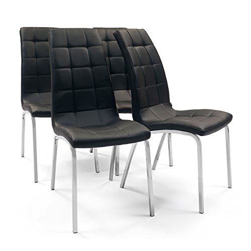 Homely - Juego de 4 Sillas de Comedor Alex tapizadas en Polipiel y Patas de Metal cromadas (Negro) Homely - Juego de 4 Sillas de Comedor Alex tapizadas en Polipiel y Patas de Metal cromadas (Negro)