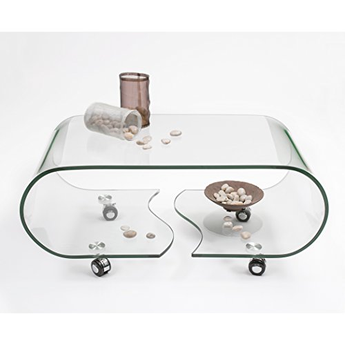 Homely Mesa de Centro con Ruedas y Cristal Curvado de una Pieza Coffee 90x50 cm (Transparente) Homely Mesa de Centro con Ruedas y Cristal Curvado de una Pieza Coffee 90x50 cm (Transparente)