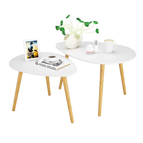 Homfa 2Pcs Mesas Auxiliares Mesas de Café Mesas de Centro para Salón Blanco Forma de Gota 75.7x52.7x46.3cm y 63x48x42cm Homfa 2Pcs Mesas Auxiliares Mesas de Café Mesas de Centro para Salón Blanco Forma de Gota 75.7x52.7x46.3cm y 63x48x42cm