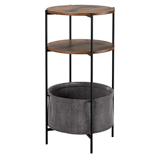 Homfa Mesa Auxiliar Salón Mesa Redonda con Almacenamiento Mesa Sofá Madera Mesita de Noche con 2 Estantes y Marco de Metal para Dormitorio Industrial Marrón Rústico 39x39x80cm