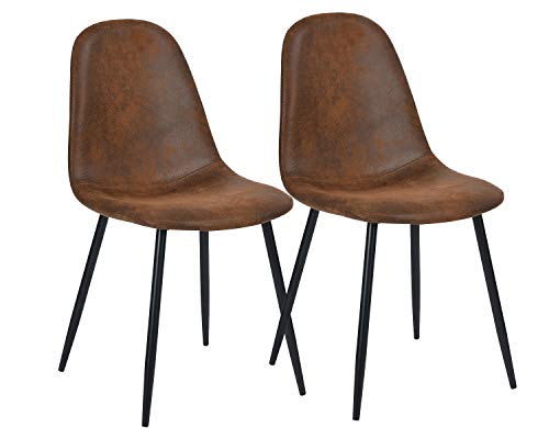 Homy Casa Juego de 2 sillas de Comedor 2 Asientos Blandos y sillas de Cocina con Patas de Metal Macizo para Sala de Estar Dormitorio Suede Brown