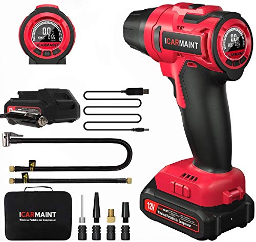 ICARMAINT Compresor Aire Portátil Coche Bomba de Aire Inflador 140PSI Eléctrico Recargable con LED y Pantalla LCD 35 L/min Automático Inflador Neumaticos para Bicicleta, Moto, Pelota 12V DC ICARMAINT Compresor Aire Portátil Coche Bomba de Aire Inflador 140PSI Eléctrico Recargable con LED y Pantalla LCD 35 L/min Automático Inflador Neumaticos para Bicicleta, Moto, Pelota 12V DC