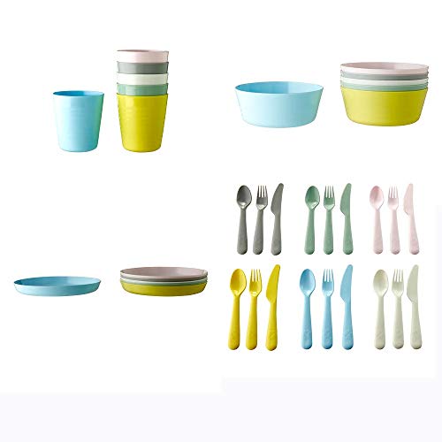 Ikea Juego de cubiertos de plástico Kalas para niños, sin BPA, cuenco, plato, vaso