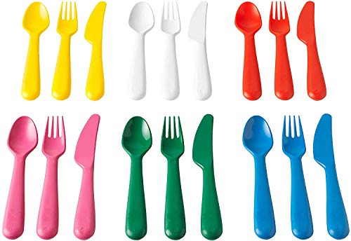 IKEA KALAS 804.213.32 - Cubertería de plástico (6 cuchillos, 6 tenedores, 6 cucharas, 3 años), multicolor