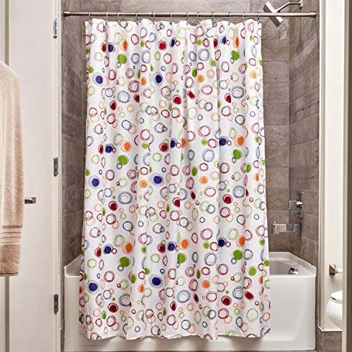 InterDesign Doodle Cortina de ducha | Cortinas estampadas para bañera o plato de ducha | 183 x 183 cm | Alegre cortina de baño con círculos de colores | Poliéster de colores