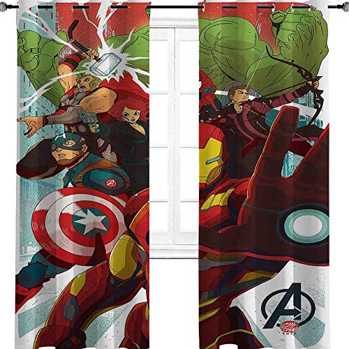 Iron Man Capitán América Hulk Avengers - Cortinas opacas con ojales y aislamiento térmico para oscurecimiento de la habitación de 106 cm de ancho x 100 cm de largo