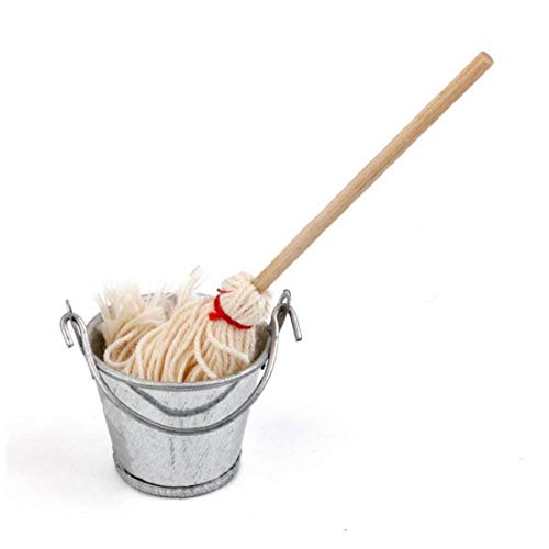 IUwnHceE 1/12 Casa De Muñecas En Miniatura De La Fregona Cubo Mini Lindo Mop Bucket Juego De Cocina Inicio De Accesorios para Decorar La Casa Jardín