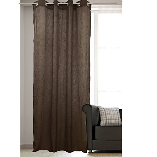 JEMIDI Cortina Aspecto de Lino Lino Look cortina cortina Store Occultant ojales cortinas, tela, marrón oscuro, 140cm x 245cm