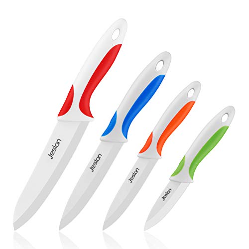 Jeslon Cuchillos de Cerámica Set 4 Piezas Cuchillos de Cocina incluir 6'' cuchillo de pan, 6''Chef cuchillo, 5'' utilidad/cortar, 4'' cuchillo de fruta