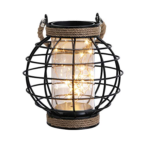 JHY DESIGN Lámpara de bombilla de Jaula 18.5cm alta Lámpara decorativa Luz inalámbrica a batería con luces de hadas blancas cálidas Lámpara de bombilla LED Edison para sala de estar (negro)