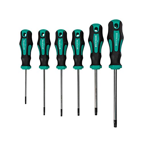 Juego de destornilladores TX para tornillos Torx 6 pzs. con ENSURE-punta de acero Q-50 de WIESEMANN 1893 I T10, T15, T20, T25, T30, T40 I Con punta magnética I 81147 Juego de destornilladores TX para tornillos Torx 6 pzs. con ENSURE-punta de acero Q-50 de WIESEMANN 1893 I T10, T15, T20, T25, T30, T40 I Con punta magnética I 81147