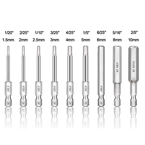 Juego de Puntas Allen Destornillador, qiaoyosh 9 pcs Hex Cabeza Destornillador Magnético de Liberación Rápida con 1.5 2 2.5 3 4 5 6 8 10mm (65mm largo con caja de almacenamiento)