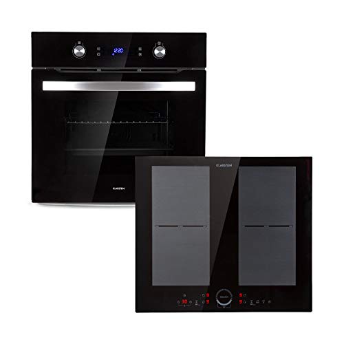 Klarstein Gusteau Delicatessa lote de horno empotrado + encimera empotrada - eléctrico, placa de inducción de 4 zonas/vitrocerámica, Horno: 64 litros/EEC A / 50-250 ° C, negro, acero inoxidable